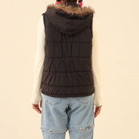 Amaris Sleeveless Puffer Jacket with Hoodie (detachable)  BLACK