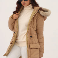 Alaska NEO Soft Puffer Jacket with Fur Hoodie Tan