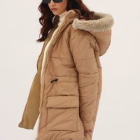 Alaska NEO Soft Puffer Jacket with Fur Hoodie Tan