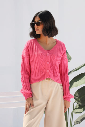 Knit Bliss  2 Pc Sweater Set Pink