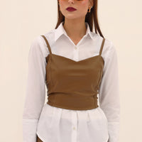 Quinn Leather Corset Coffee
