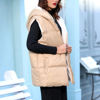 Rococco Soft Sleeveless Puffer Jacket with hoodie Tan
