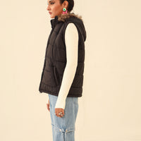 Amaris Sleeveless Puffer Jacket with Hoodie (detachable)  BLACK