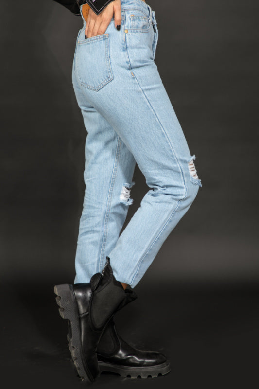 Nora Mid Rise Ripped Jeans Ice Blue
